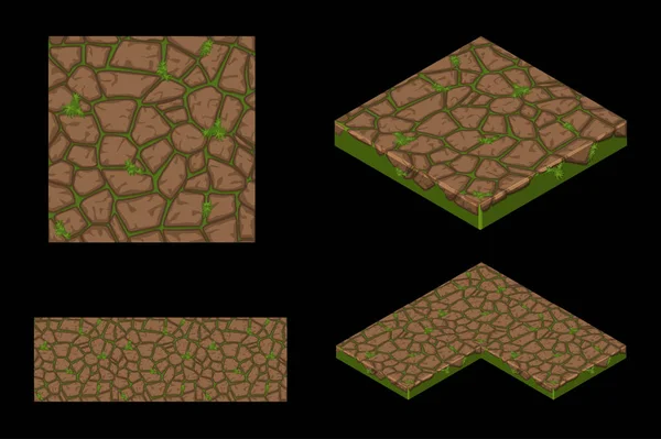 2D y suelo isométrico textura de baldosas sin costura, de color marrón. Ilustración vectorial para la interfaz de usuario del elemento de juego . — Vector de stock