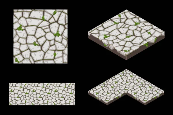 Textura de baldosas inconsútil suelo 2D e isométrico, color gris. Ilustración vectorial para la interfaz de usuario del elemento de juego . — Vector de stock