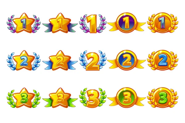 矢量彩色奖励图标设置 第3位不同的变化 桂冠花环的胜利和金星或游戏 有限公司 应用程序 游戏开发 — 图库矢量图片