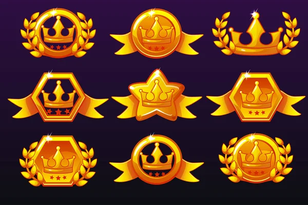 Plantillas Oro Coronan Iconos Para Premios Creando Iconos Para Juegos — Archivo Imágenes Vectoriales