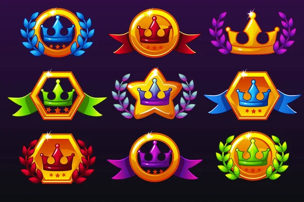 Modelos Coloridos Coroa Ícones Para Prêmios Criando Ícones Para Jogos — Vetor de Stock
