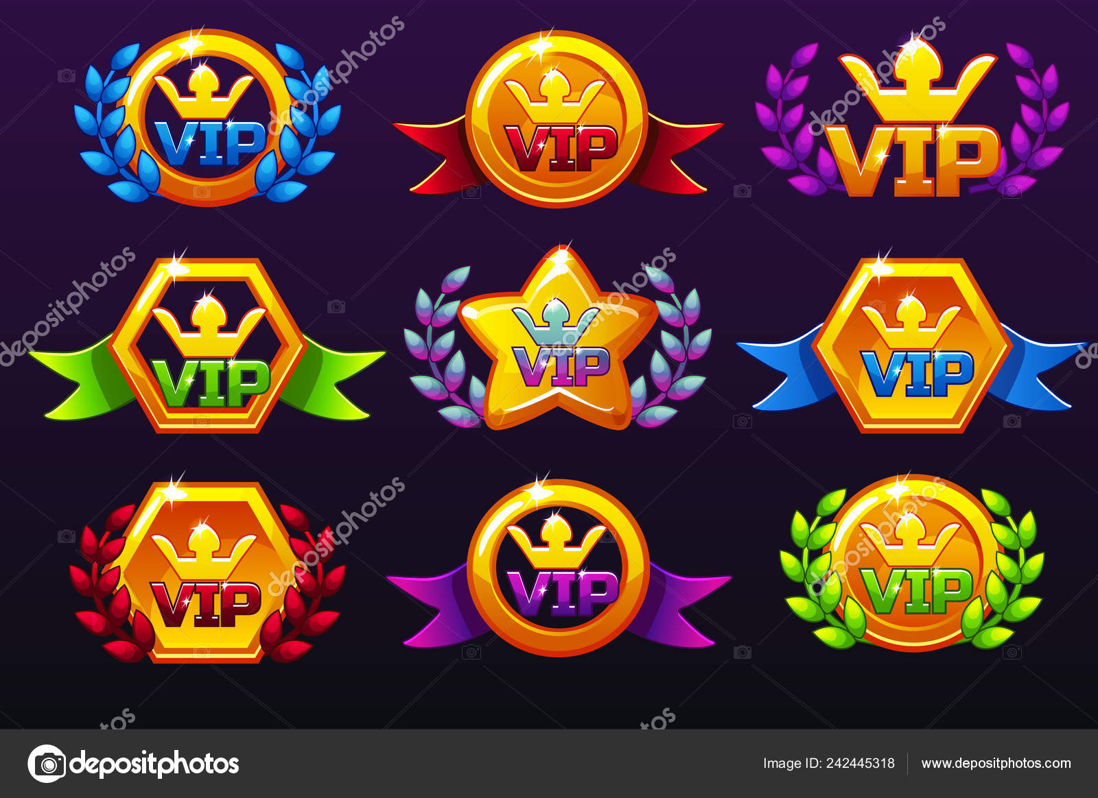 Set vector isolated bonus number for online casino. Gold reward