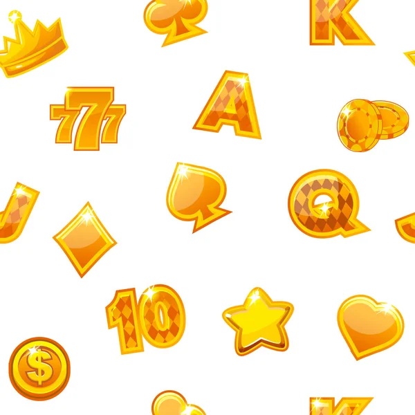 Hintergrund Mit Goldenen Casino Symbolen Auf Weißem Sich Nahtlos Wiederholendem — Stockvektor