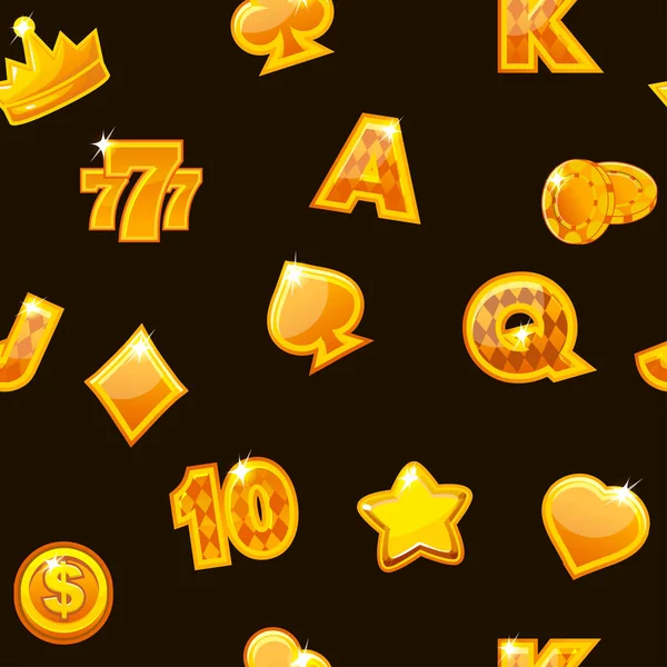 Background Gold Casino Icons Black Seamless Repeating Pattern Vector Illustration — Stock Vector