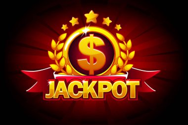Kırmızı kurdele ve metin ile büyük kazanmak banner. Casino, slot, rulet ve oyun UI için vektör çizim. Ayrı katmanlarda izole