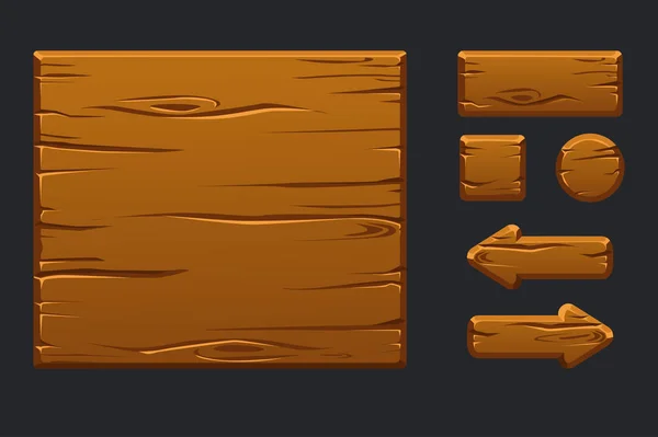 Oyun UI kiti. Şablon ahşap menü graphical kullanıcı arayüzey GUI ve 2d Oyunlar oluşturmak için düğmeler. Ayrı katmanlarda izole