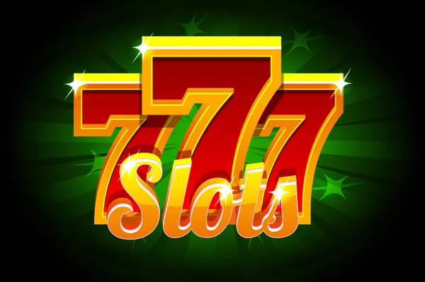 Slot 777 Banner Casino su sfondo verde. Illustrazione vettoriale per casinò, slot, roulette e interfaccia utente. Icone e testo su livelli separati . — Vettoriale Stock