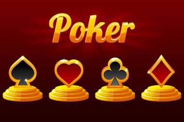 İskambil semboller ve Poker. Takım oyun kağıdı. Vektör çizimi 3d sembolleri izole. Ayrı katmanlardaki simgeler.