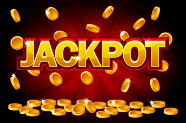 Jackpot ve en iyi altın sikke üzerinden yükseliyor. Madeni para sıçrama, yağmur para vektör. Casino, slot, rulet ve oyun UI için vektör çizim