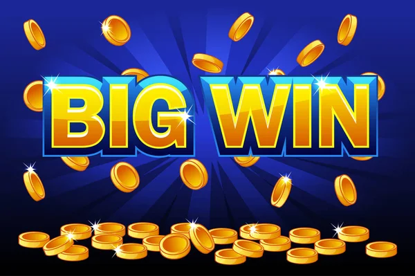 BIG WIN and Falling from the top Golden Coins. Векторные монеты, деньги от дождя. Векторная иллюстрация для казино, слотов, рулетки и пользовательского интерфейса игры — стоковый вектор