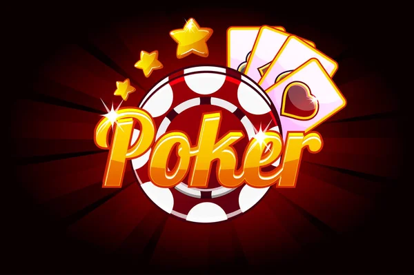Poker banner s ikonu hrací karty a čipu. Vektor symboly kasino. Ilustrace pro casino, sloty a uživatelského rozhraní her. — Stockový vektor