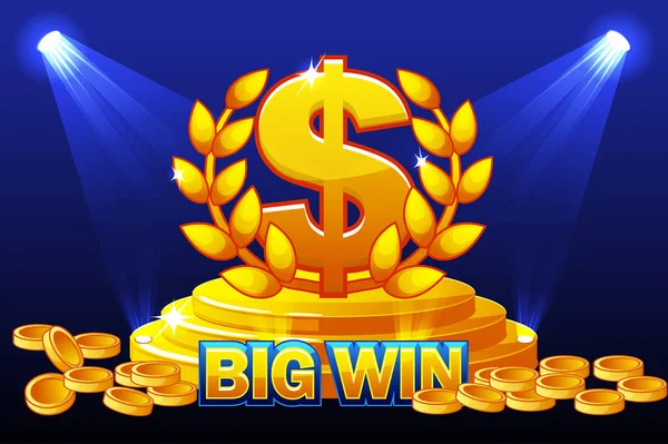 BIG WIN bannière et signer DOLLAR prix. Empiler des pièces d'or. Illustration vectorielle pour casino, machines à sous, roulette et jeu UI . — Image vectorielle