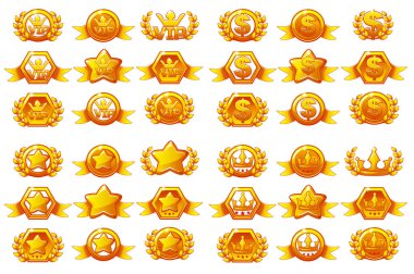 Ödüller büyük ayarla, mobil oyunlar oluşturma simgeler vektör. Mobile App simgeleri farklı formları ve defne çelengi zafer