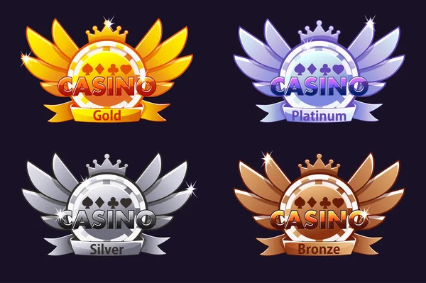 Casino Ödülleri. Casino derecelendirme simgelerle poker chip ve taç. Casino, yuvaları ve oyun UI için vektör çizim.