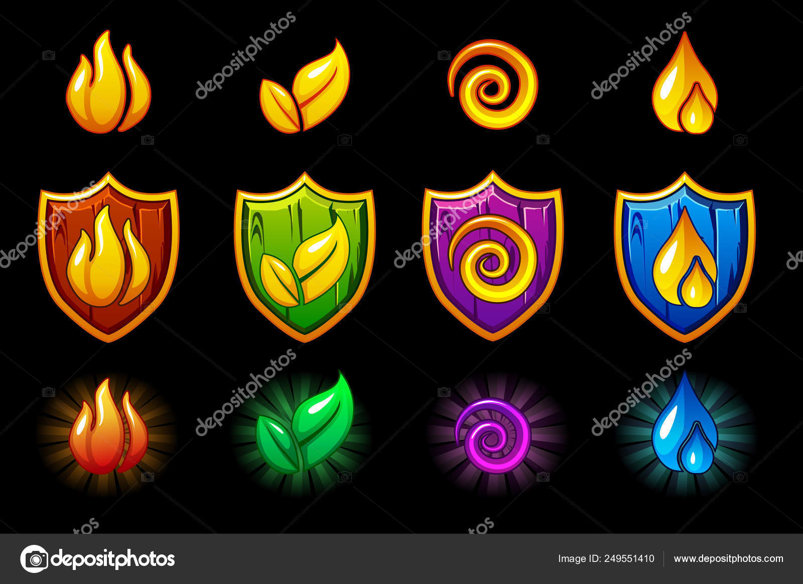 Terra, ar, fogo e água, quatro ícones de elementos da natureza