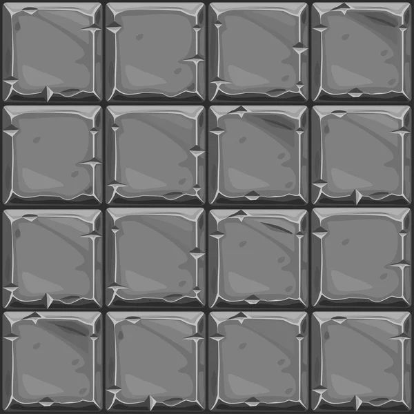 Textura sin costura de piedra cuadrada gris, azulejos de pared de piedra de fondo. Ilustración vectorial para la interfaz de usuario del elemento de juego — Vector de stock