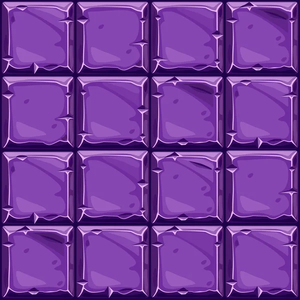 Tekstur tak berjahit dari batu persegi ungu, ubin dinding batu latar belakang. Ilustrasi vektor bagi antar muka pengguna dari elemen permainan - Stok Vektor