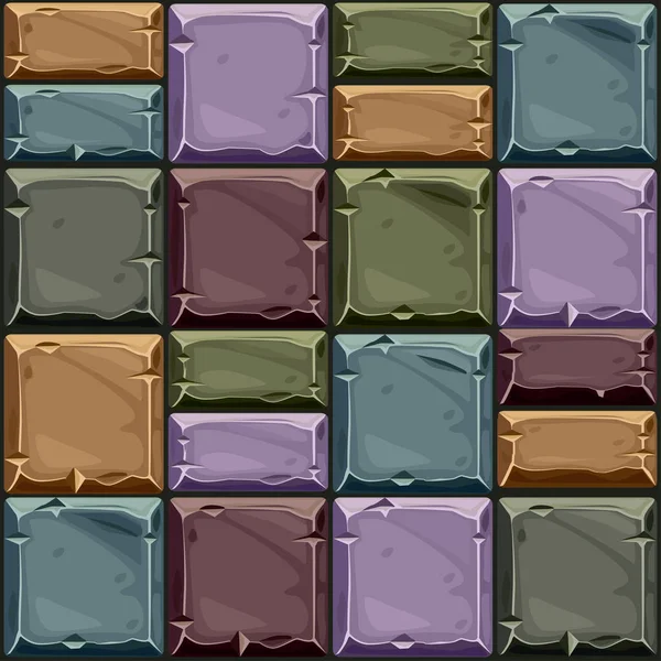 Бесшовная текстура из цветного квадратного камня, плитка для стен на заднем плане. Векторная иллюстрация для пользовательского интерфейса игрового элемента — стоковый вектор