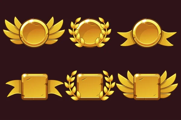 Template ontvangen Game Achievement. Vector illustratie met gouden oude Awards. Voorspel, gebruikersinterface, banner, toepassing, Interface, groeven, spelontwikkeling. — Stockvector