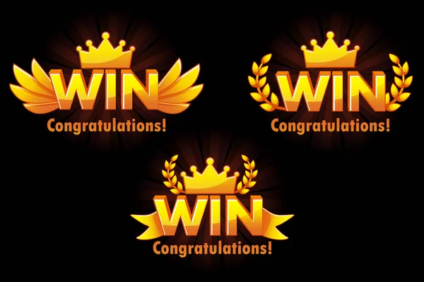 Golden WIN. Vector versions Isolated logo Win for developing 2D games. — Stock Vector