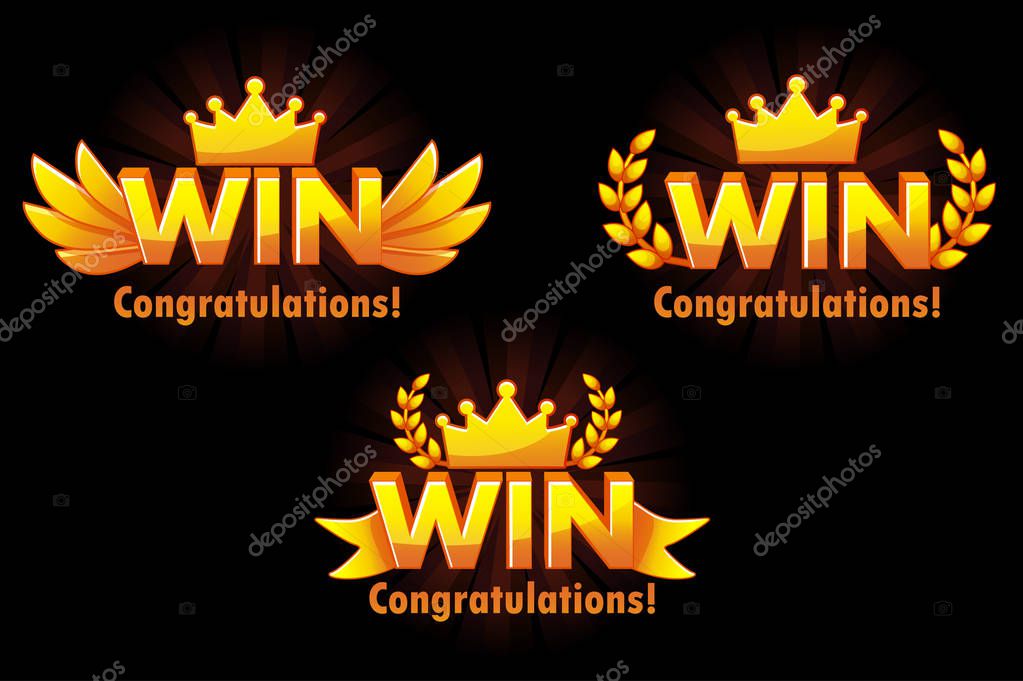 Golden WIN. Vector versions Isolated logo Win for developing 2D games. Icons on separate layers.