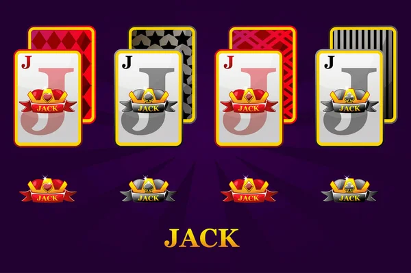 Conjunto de cuatro Jotas jugando palos de cartas para póquer y casino. Conjunto de corazones, picas, palos y diamantes Jack . — Archivo Imágenes Vectoriales