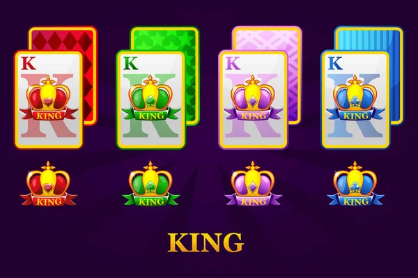 Set van vier koningen speelkaarten suits voor poker en casino. Set van harten, schoppen, clubs en diamanten koning. — Stockvector