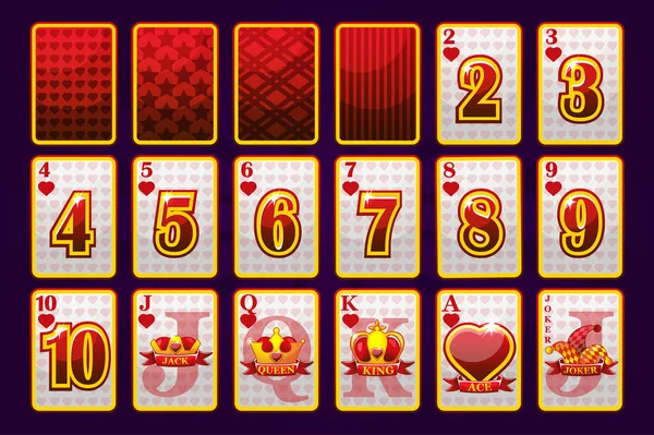 Hearts Suit Poker Jogando cartas para pôquer e cassino. Brincalhão coleção símbolos sinal tolo deck . —  Vetores de Stock
