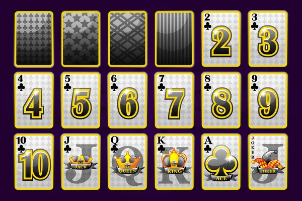 Poker ve casino için Clubs Suit Poker Oyun Kartları. Oynak koleksiyon sembolleri aptal güverte işareti. — Stok Vektör