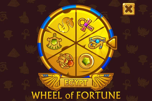 Wheel of fortune in egyptian style for UI game and casino. Vector Icons on separate layers. — 스톡 벡터