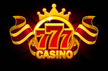 777 ve kurdeleli casino afişi. Ayrı katmanlarda vektör simgeleri.