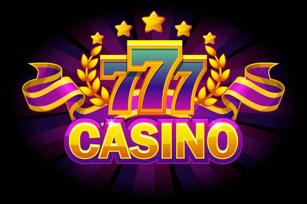 Banner Casino con 777 y cinta sobre fondo púrpura. Iconos vectoriales en capas separadas . — Archivo Imágenes Vectoriales