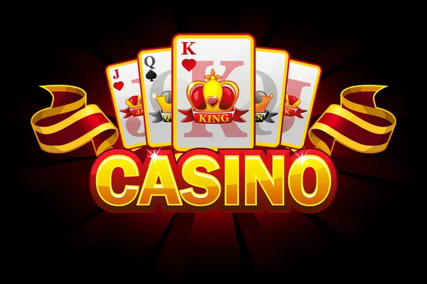 Banner de Casino con Traje de naipes y cinta. Iconos vectoriales en capas separadas . — Archivo Imágenes Vectoriales