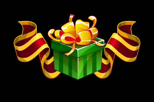 Caja de regalo con cinta roja. Iconos de bonificación de vector de regalos isométricos de dibujos animados para los recursos del juego UI . — Archivo Imágenes Vectoriales