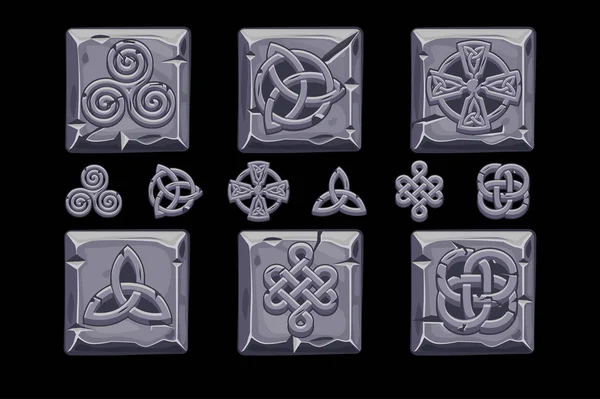 ケルトのシンボル。石の正方形に漫画セットケルトのアイコン — ストックベクタ