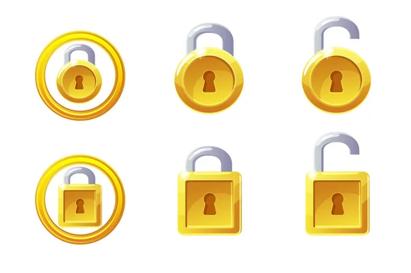 Ícone de cadeado com forma quadrada e redonda. Vector GUI Golden Level Lock . —  Vetores de Stock