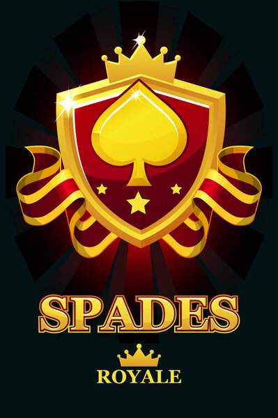 Королевская шпага в красном щите. Баннер казино с лентой и короной
.