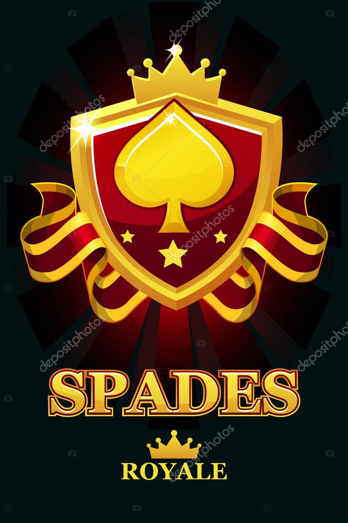 SPADES Royale in red shield. Casino banner with award ribbon and crown. Objects on a separate layer.
