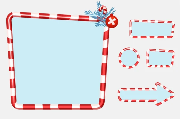 Karácsonyi felhasználói felület és elemek játék vagy web design gombok, táblák és keret. — Stock Vector