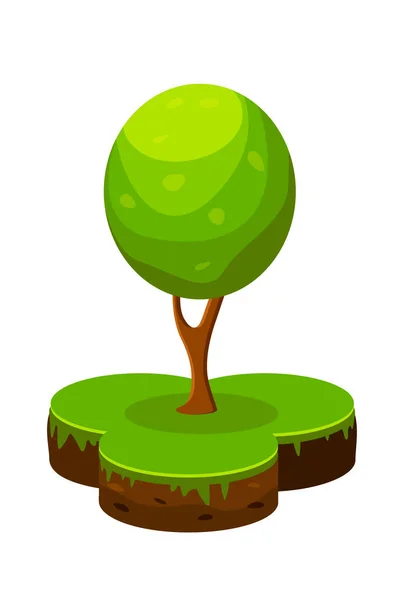 Illustration Vectorielle Isométrique Morceau Terre Arbre Vert Cartoon Infographie Sol — Image vectorielle