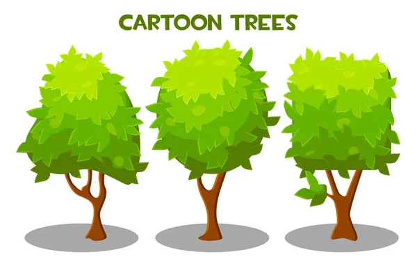 Vektor Illusztráció Egy Sor Zöld Fák Különböző Formájú Zöld Levelű — Stock Vector