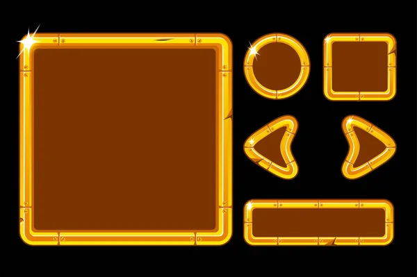 Jogo de vetor ui kit. Interface de usuário dourada para menu de jogos . — Vetor de Stock