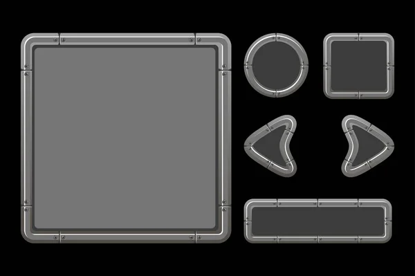 Vector παιχνίδι ui kit. Πρότυπο μεταλλικό μενού του γραφικού GUI και κουμπιά. — Διανυσματικό Αρχείο