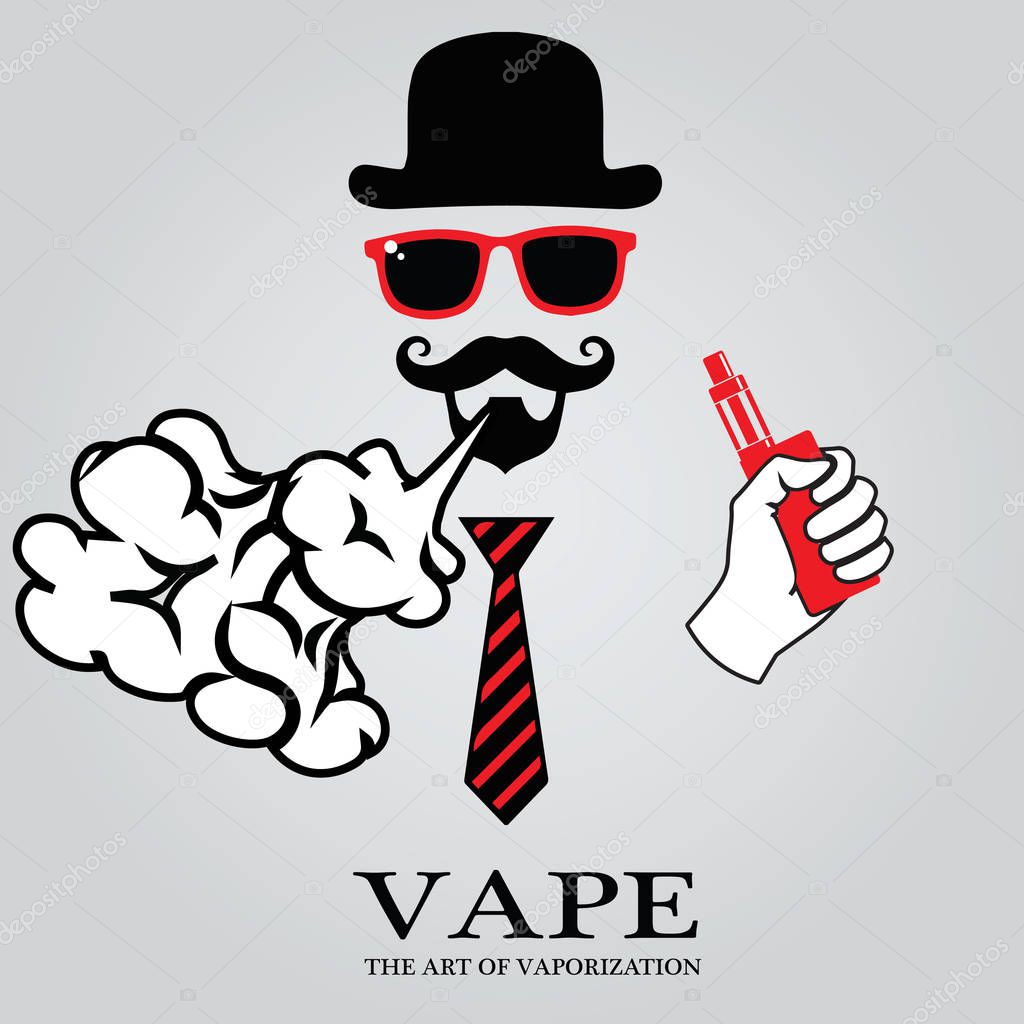 Image of a man, electronic cigarette in hand, vape, vaping, vector