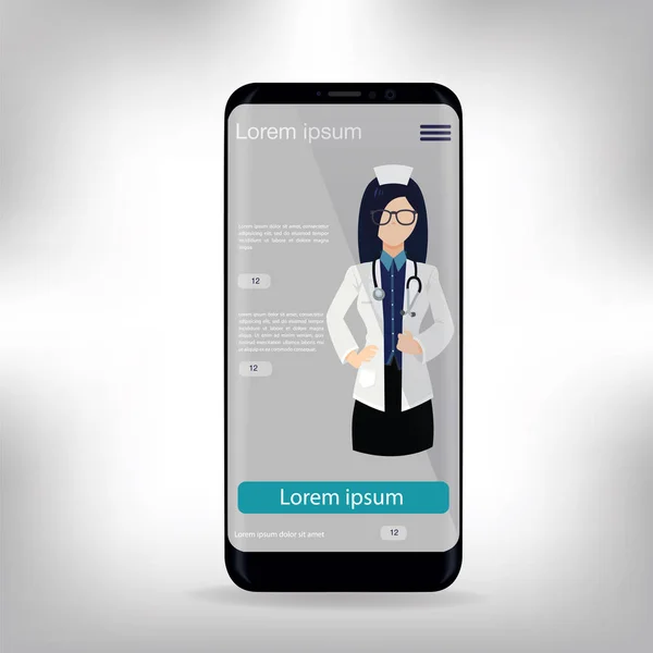 Doktor online, medicinsk assistent i nya smartphone, vektor — Stock vektor