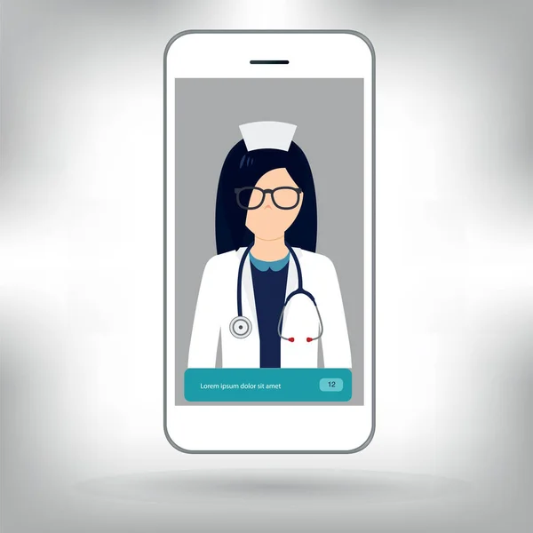 Doktor online, medicinsk assistent i nya smartphone, vektor — Stock vektor