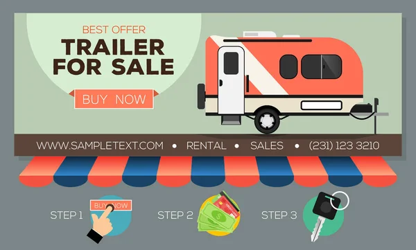Banner Web Com Trailer Acampamento Para Venda Aluguel Caravana Mobil —  Vetores de Stock