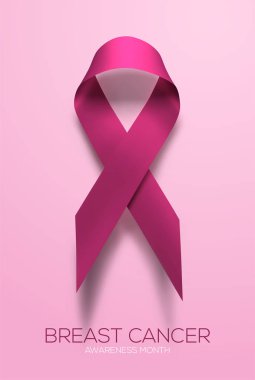 pembe, meme kanseri bilinçlendirme sembolü izole 3d gerçekçi pembe kurdele. EPS 10 vektör çizim. 