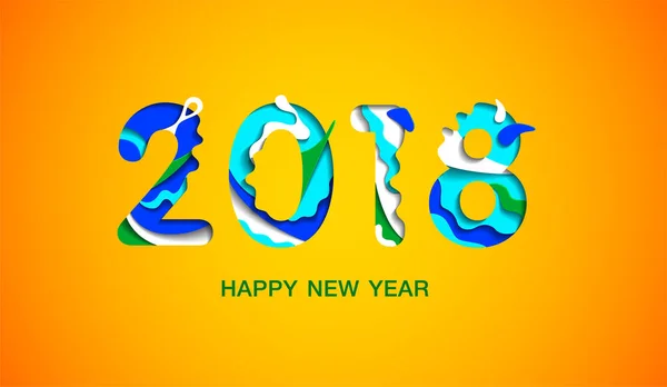 2018 Happy New Year Poster Sjabloon Met Abstracte Papier Knippen — Stockvector