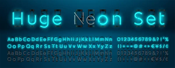 Méga Énorme Néon Ensemble Alphabet Lumineux Avec Des Lettres Majuscules — Image vectorielle